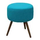 Puff Decorativo Redondo com Pés de Madeira Tecido Azul Turquesa - JBF Poltronas e Cia