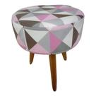 Puff Decorativo Redondo com Pés de Madeira Tecido Triângulo Rosa - JBF Poltronas e Cia