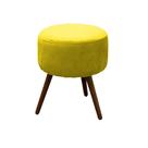 Puff Decorativo Redondo com Pés Madeira Suede Amarelo