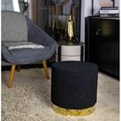 Puff Decorativo Redondo Em Bouclê Preto Com Detalhe Dourado na Base 40 cm M02 - D'Rossi
