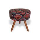 Puff Decorativo Redondo Mandala Preto Pés Palito E Estampas