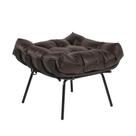 Puff Decorativo Sala de Estar Costela Base Preta Couro Marrom G34 - Gran Belo