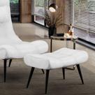 Puff Decorativo Sala de Estar Pés Palito Letty PU Branco G19 - Gran Belo