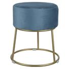 Puff Decorativo Veludo Azul Com Metal Dourado F04 - D'Rossi