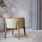 Puff Dual 2 em 1 Acabamento Moderno Vira Mesa de Apoio Linho Cinza