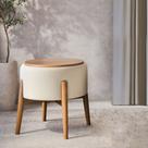 Puff Dual 2 em 1 Vira Mesa Lateral Banco Apoio Sala Estar Sala Tv Varanda Decoração - Palha Linho