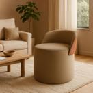 Puff Encosto material sintético Redondo Suede Sala Penteadeira Quarto Cor:Azul Marinho