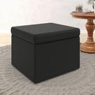 Puff Estofado Decorativo Quasar para Sala de Estar Couro Preto Aradecor