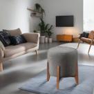 Puff Estofado Decorativo Redondo Sala de Estar Madrid Suede