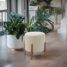 Puff Estofado Decorativo Sala Redondo Luxo Londres Linho marfim Puff Estofado Decorativo Sala Redondo Luxo Londres Linho marfim