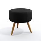 Puff Estofado Decorativo Solar Para Sala de Estar Couro Artificial Preto Aradecor