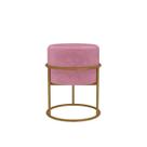 Puff Iron Base Ferro Argola Dourada Metalizada Veludo Rosa