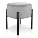 Puff Iron Suede Cinza Base Preto Palito