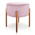 Puff Iron Suede Rosa Bebê Base Metálica Cobre - Drossi
