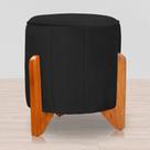 Puff Jade Suede Preto Pés de Madeira - Vallisa Decor