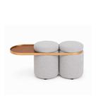 Puff Linen 2 Lugares com Mesa Auxiliar Aro Ouro Fosco Bouclé Cinza - Sallar Home