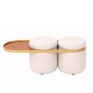 Puff Linen 2 Lugares com Mesa Auxiliar Aro Ouro Fosco Bouclé Off White - Sallar Home