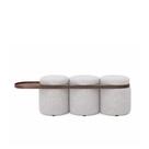 Puff Linen 3 Lugares com Mesa Auxiliar Aro Titânio Poliéster Bouclé Cinza - Sallar Home