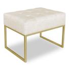 Puff Lisa Linho Bege Base Metálica Industrial Dourado - Pallazio Puff Lisa Linho Bege Base Metálica Industrial Dourado - Pallazio
