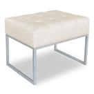 Puff Lisa Linho Bege Base Metálica Industrial Prata - Pallazio