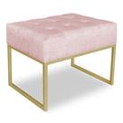 Puff Lisa Suede Rosa Bebê Base Metálica Industrial Dourado - Pallazio