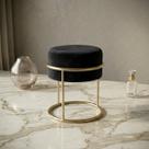 Puff Luxo Pés Em Aço Dourado Premium Cor Preto Decorativo