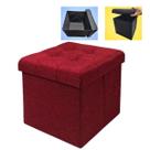 Puff Madeira E Tecido Baú Guarda Volume Banco Bordo Vermelho
