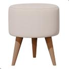 Puff Madri Banqueta Redonda Em Linho Pés Eucalipto Pufe Sala