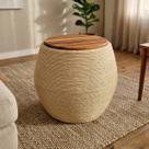 Puff Mesa Petisco Redondo Barril Artesanal Rústico Natural Sisal Com Madeira 43cm