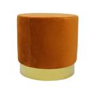Puff Metal Dourado Estofado Marrom Moderno Luxo