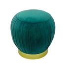 Puff Metal Dourado Estofado Verde Redondo Moderno Luxo