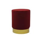 Puff Metal Redondo Dourado Estofado Vermelho Luxo