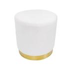 Puff Moderno Tecido Teddy Branco Base Dourada Luxo