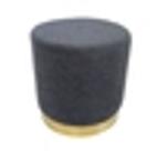 Puff Moderno Tecido Teddy Cinza Base Dourada Luxo