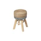 Puff Phi em Fibra com Base Madeira Bege Natural