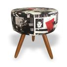 Puff Puf Decorativo Lavínia Chaplin Redondo Pés Palito E Estampas