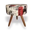 Puff Puf Decorativo Lavínia Paris Vermelho Redondo Pés Palito E Estampas