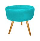 Puff Puf Decorativo Lavínia Redondo Suede Azul Turquesa Pés Palito Madeira Ms Decor
