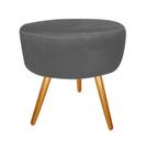 Puff Puf Decorativo Lavínia Redondo Suede Cinza Pés Palito Madeira Ms Decor