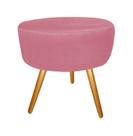Puff Puf Decorativo Lavínia Redondo Suede Rosa Pés Palito Madeira Ms Decor