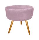 Puff Puf Decorativo Lavínia Redondo Suede Rose Pés Palito Madeira Ms Decor
