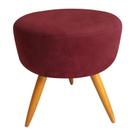 Puff Puf Decorativo Lavínia Redondo Suede Vermelho Bordô Pés Palito Madeira Mz Decor