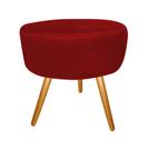 Puff Puf Decorativo Lavínia Redondo Suede Vermelho Pés Palito Madeira Ms Decor