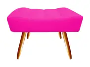Puff Puf Decorativo Nina Retangular Couro Rosa Pink Pés Madeira Ms Decor