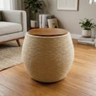 Puff Pufe Mesa Redondo Barril Artesanal Natural Sisal Com Madeira 43cm