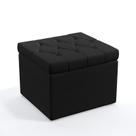 Puff Quasar Com Capitonê Para Sala de Estar Couro Preto Aradecor