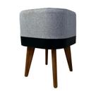 Puff Ravena Decorar Linho Cinza com material sintético Preto