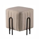 Puff Realeza Decorativo com Linho Cinza e Pés Preto