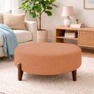 Puff Redondo 80cm Pés Madeira Maciça Boucle Terracota