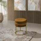 Puff Redondo Argola Levi Veludo Terracota Base em Aço Dourado